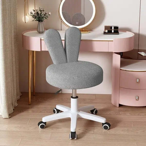 Contemporary Creative Round Rabbit Shape Backrest Lambswool Metal Frame Vanity Stool For Bedroom - Image 3