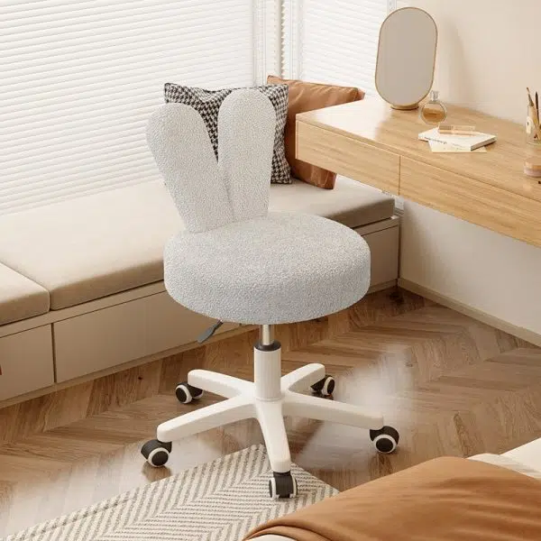 Contemporary Creative Round Rabbit Shape Backrest Lambswool Metal Frame Vanity Stool For Bedroom - Image 9