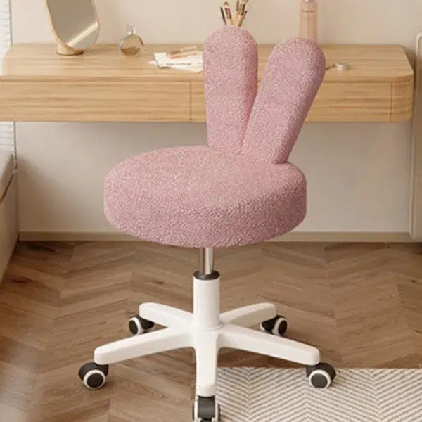 Contemporary Creative Round Rabbit Shape Backrest Lambswool Metal Frame Vanity Stool For Bedroom - Image 2