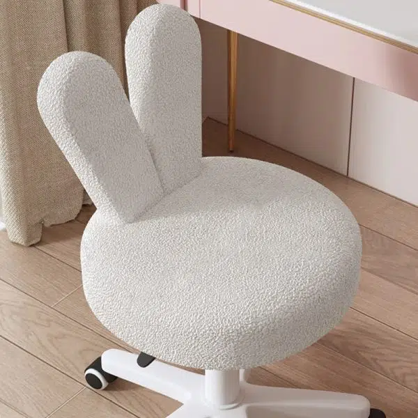 Contemporary Creative Round Rabbit Shape Backrest Lambswool Metal Frame Vanity Stool For Bedroom - Image 5