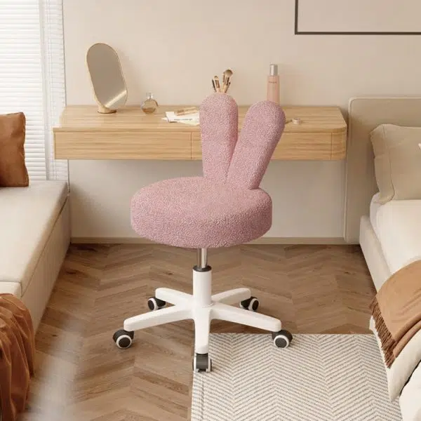 Contemporary Creative Round Rabbit Shape Backrest Lambswool Metal Frame Vanity Stool For Bedroom - Image 6