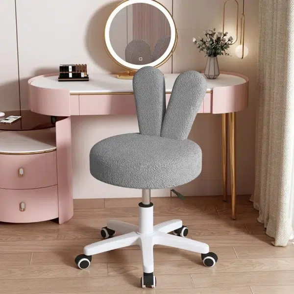 Contemporary Creative Round Rabbit Shape Backrest Lambswool Metal Frame Vanity Stool For Bedroom - Image 7