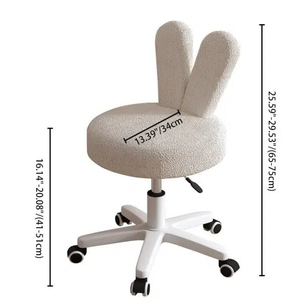 Contemporary Creative Round Rabbit Shape Backrest Lambswool Metal Frame Vanity Stool For Bedroom - Image 4