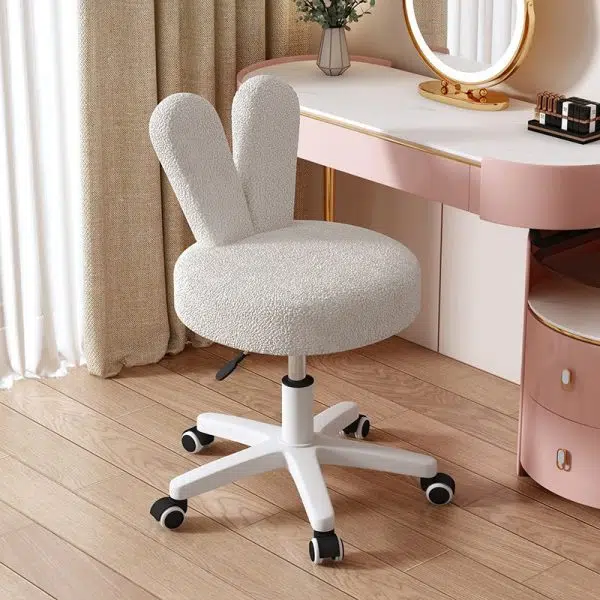 Contemporary Creative Round Rabbit Shape Backrest Lambswool Metal Frame Vanity Stool For Bedroom - Image 8