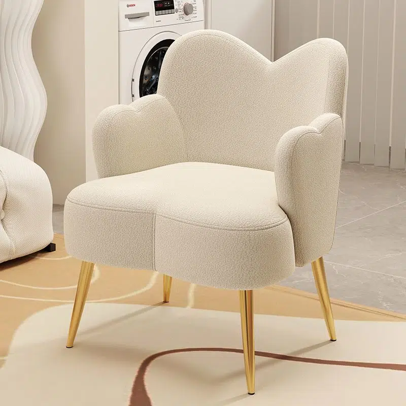 BS-Chair-FC04290-1.jpg Contemporary Creative Cream Lambswool Upholstered Metal Vanity Stool Backrest Armrest For Bedroom - Image 10