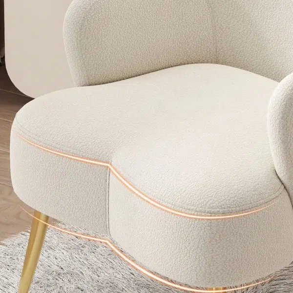 Contemporary Creative Cream Lambswool Upholstered Metal Vanity Stool Backrest Armrest For Bedroom - Image 5