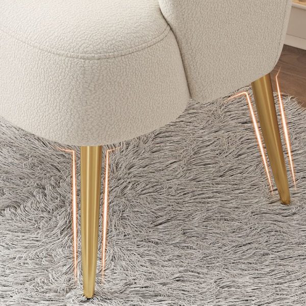 Contemporary Creative Cream Lambswool Upholstered Metal Vanity Stool Backrest Armrest For Bedroom - Image 6