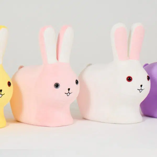 Contemporary Creative Kids Wood Velvet Cotton Rabbit Low Stool Backless For Entryway - Image 2