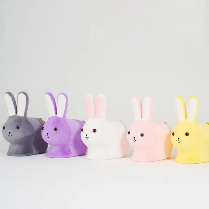 BS-Chair-FX02376-1.png Contemporary Creative Kids Wood Velvet Cotton Rabbit Low Stool Backless For Entryway - Image 1