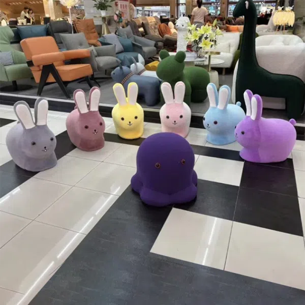 Contemporary Creative Kids Wood Velvet Cotton Rabbit Low Stool Backless For Entryway - Image 13