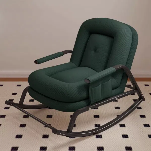 Contemporary Nordic Corduroy Leather Metal Cotton Sponge Square Rocking Chair Backrest Adjustable For Living Room - Image 3