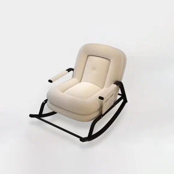 Contemporary Nordic Corduroy Leather Metal Cotton Sponge Square Rocking Chair Backrest Adjustable For Living Room - Image 24