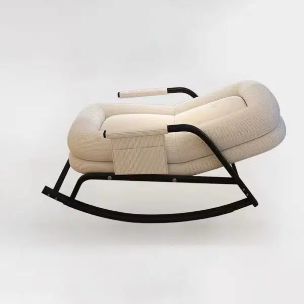 Contemporary Nordic Corduroy Leather Metal Cotton Sponge Square Rocking Chair Backrest Adjustable For Living Room - Image 16