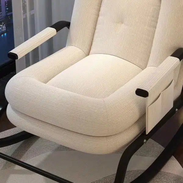 Contemporary Nordic Corduroy Leather Metal Cotton Sponge Square Rocking Chair Backrest Adjustable For Living Room - Image 12