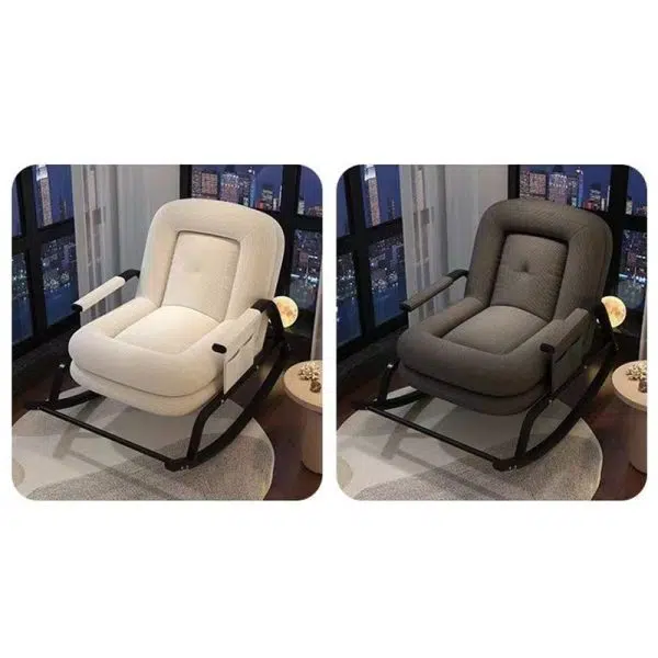 Contemporary Nordic Corduroy Leather Metal Cotton Sponge Square Rocking Chair Backrest Adjustable For Living Room - Image 22