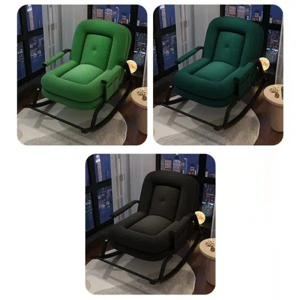 Contemporary Nordic Corduroy Leather Metal Cotton Sponge Square Rocking Chair Backrest Adjustable For Living Room - Image 23