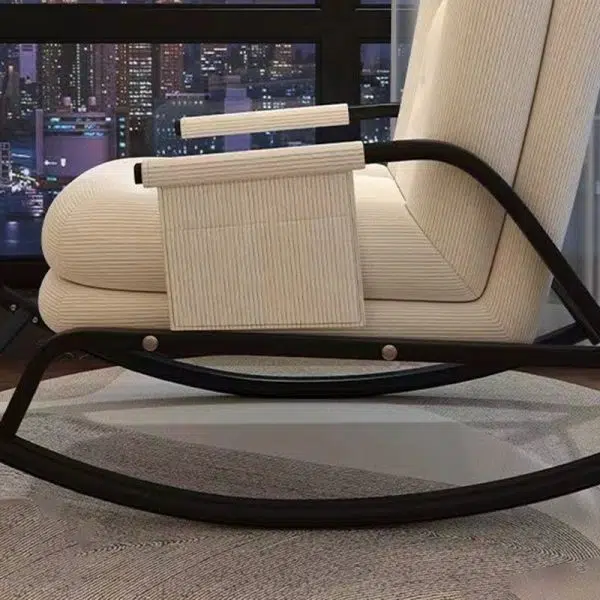Contemporary Nordic Corduroy Leather Metal Cotton Sponge Square Rocking Chair Backrest Adjustable For Living Room - Image 14