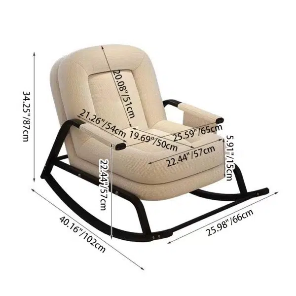 Contemporary Nordic Corduroy Leather Metal Cotton Sponge Square Rocking Chair Backrest Adjustable For Living Room - Image 8