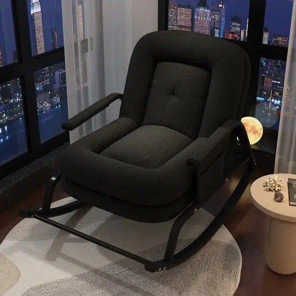 Contemporary Nordic Corduroy Leather Metal Cotton Sponge Square Rocking Chair Backrest Adjustable For Living Room - Image 4