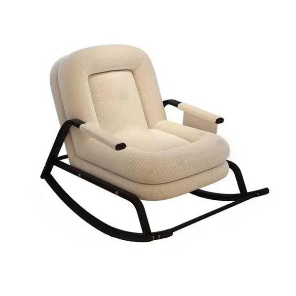Contemporary Nordic Corduroy Leather Metal Cotton Sponge Square Rocking Chair Backrest Adjustable For Living Room - Image 25