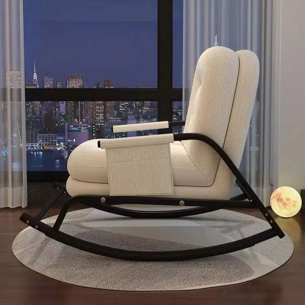 Contemporary Nordic Corduroy Leather Metal Cotton Sponge Square Rocking Chair Backrest Adjustable For Living Room - Image 13