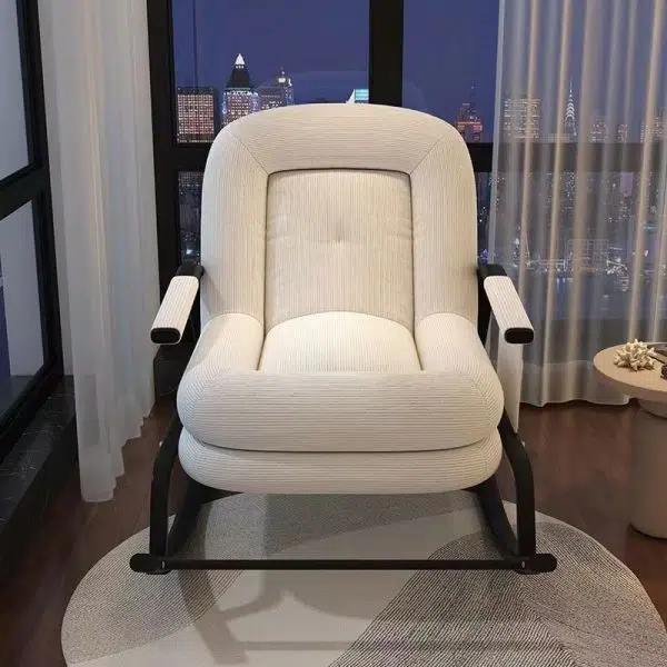 Contemporary Nordic Corduroy Leather Metal Cotton Sponge Square Rocking Chair Backrest Adjustable For Living Room - Image 19