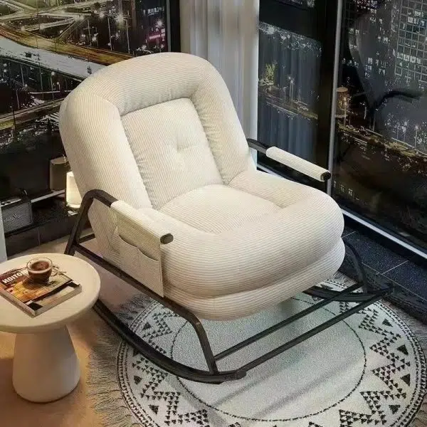 Contemporary Nordic Corduroy Leather Metal Cotton Sponge Square Rocking Chair Backrest Adjustable For Living Room