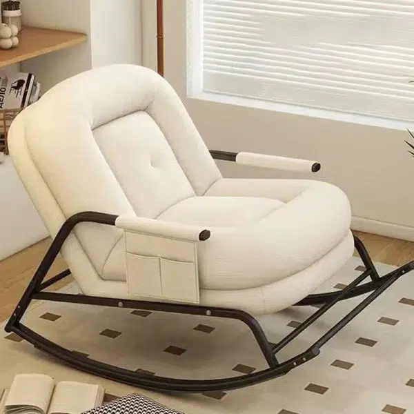 Contemporary Nordic Corduroy Leather Metal Cotton Sponge Square Rocking Chair Backrest Adjustable For Living Room - Image 6