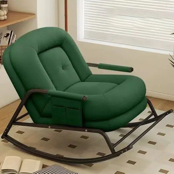 Contemporary Nordic Corduroy Leather Metal Cotton Sponge Square Rocking Chair Backrest Adjustable For Living Room - Image 7
