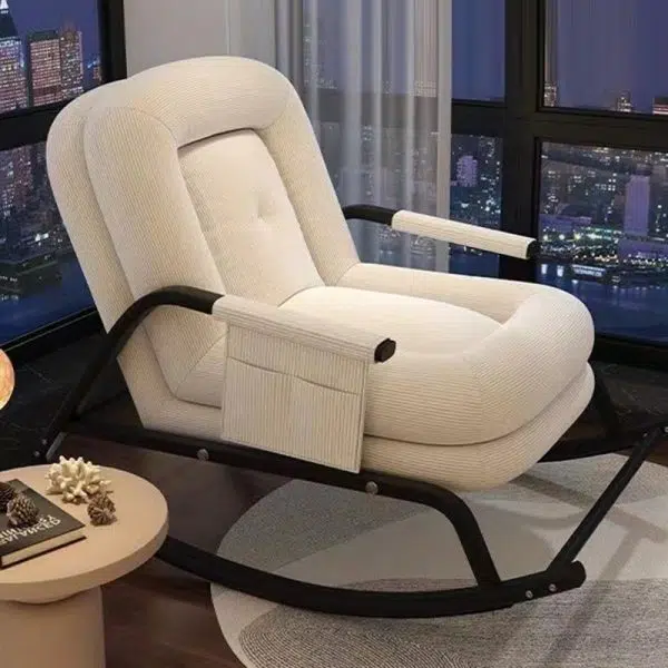 Contemporary Nordic Corduroy Leather Metal Cotton Sponge Square Rocking Chair Backrest Adjustable For Living Room - Image 21