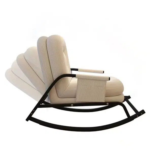Contemporary Nordic Corduroy Leather Metal Cotton Sponge Square Rocking Chair Backrest Adjustable For Living Room - Image 15