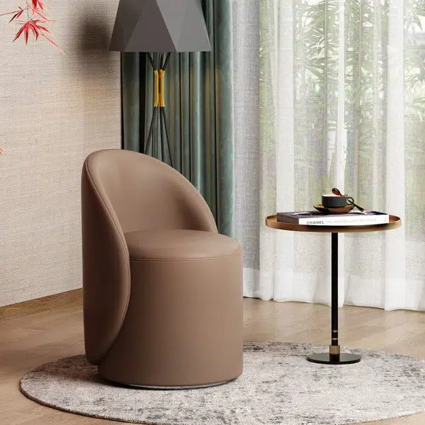 Modern Simplicity Lambswool Fleece Leather Wood Sponge Thumb Round Curved Vanity Stool Backrest Swivel For Bedroom - Image 21
