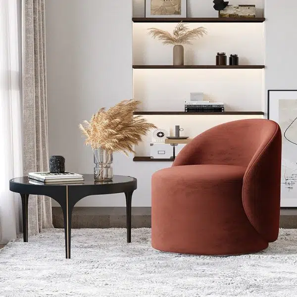Modern Simplicity Lambswool Fleece Leather Wood Sponge Thumb Round Curved Vanity Stool Backrest Swivel For Bedroom - Image 18