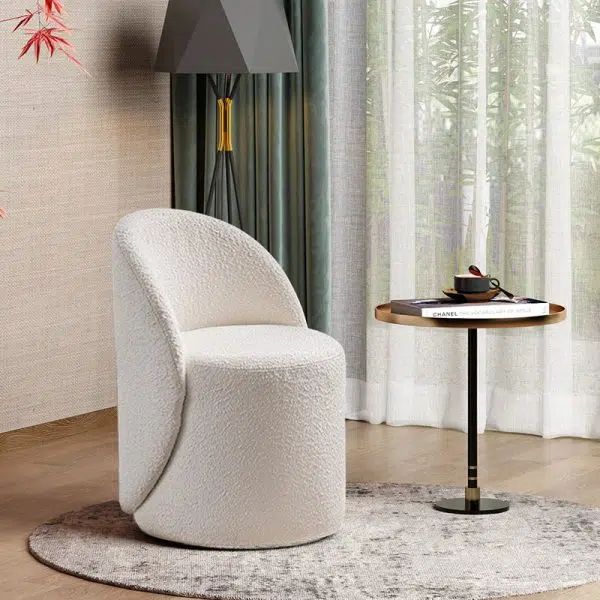 Modern Simplicity Lambswool Fleece Leather Wood Sponge Thumb Round Curved Vanity Stool Backrest Swivel For Bedroom - Image 24