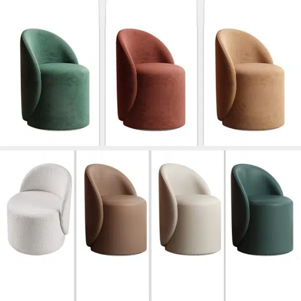 Modern Simplicity Lambswool Fleece Leather Wood Sponge Thumb Round Curved Vanity Stool Backrest Swivel For Bedroom - Image 14