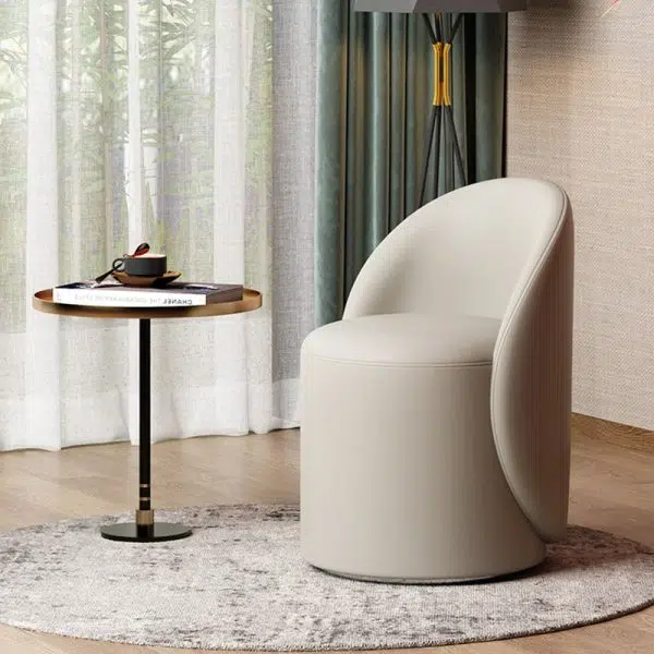 Modern Simplicity Lambswool Fleece Leather Wood Sponge Thumb Round Curved Vanity Stool Backrest Swivel For Bedroom - Image 26