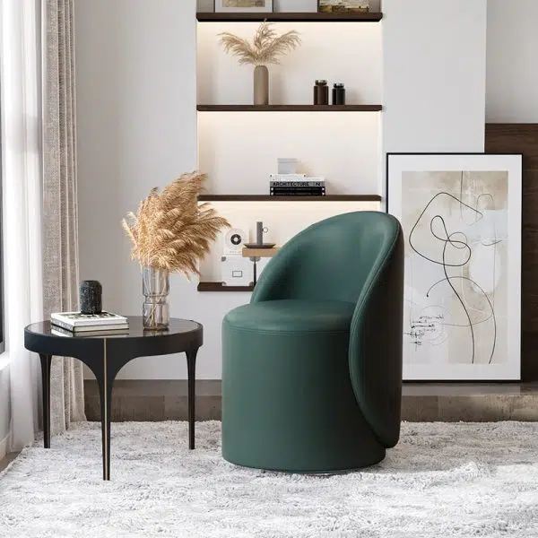 Modern Simplicity Lambswool Fleece Leather Wood Sponge Thumb Round Curved Vanity Stool Backrest Swivel For Bedroom - Image 9