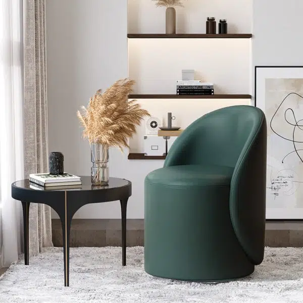 Modern Simplicity Lambswool Fleece Leather Wood Sponge Thumb Round Curved Vanity Stool Backrest Swivel For Bedroom - Image 28