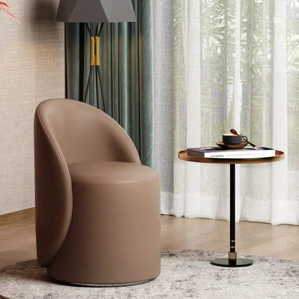 Modern Simplicity Lambswool Fleece Leather Wood Sponge Thumb Round Curved Vanity Stool Backrest Swivel For Bedroom - Image 22