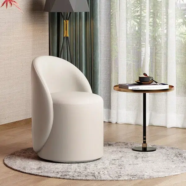 Modern Simplicity Lambswool Fleece Leather Wood Sponge Thumb Round Curved Vanity Stool Backrest Swivel For Bedroom - Image 31