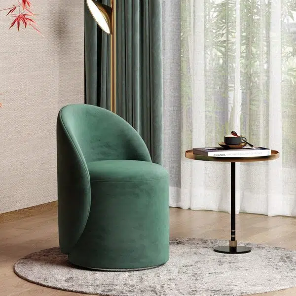 Modern Simplicity Lambswool Fleece Leather Wood Sponge Thumb Round Curved Vanity Stool Backrest Swivel For Bedroom - Image 33