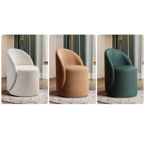 Modern Simplicity Lambswool Fleece Leather Wood Sponge Thumb Round Curved Vanity Stool Backrest Swivel For Bedroom - Image 15