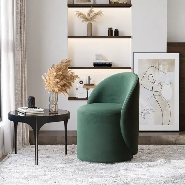 Modern Simplicity Lambswool Fleece Leather Wood Sponge Thumb Round Curved Vanity Stool Backrest Swivel For Bedroom - Image 11