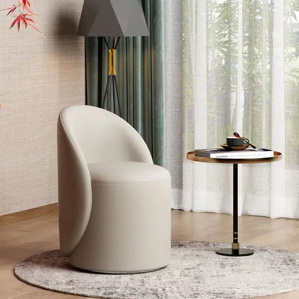 Modern Simplicity Lambswool Fleece Leather Wood Sponge Thumb Round Curved Vanity Stool Backrest Swivel For Bedroom - Image 19