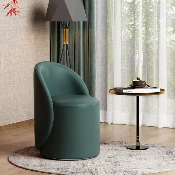 Modern Simplicity Lambswool Fleece Leather Wood Sponge Thumb Round Curved Vanity Stool Backrest Swivel For Bedroom - Image 20