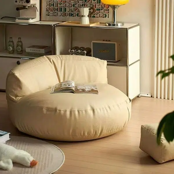 Contemporary Retro Leather EPS Semicircular Bean Bag Lazy Sofa Footrest Backrest For Living Room - Image 28
