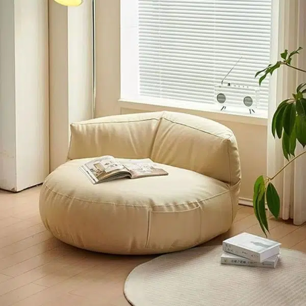 Contemporary Retro Leather EPS Semicircular Bean Bag Lazy Sofa Footrest Backrest For Living Room - Image 30