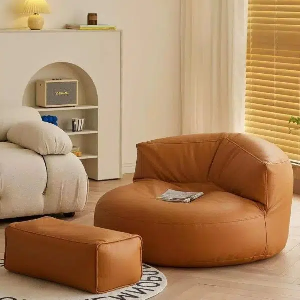Contemporary Retro Leather EPS Semicircular Bean Bag Lazy Sofa Footrest Backrest For Living Room - Image 13