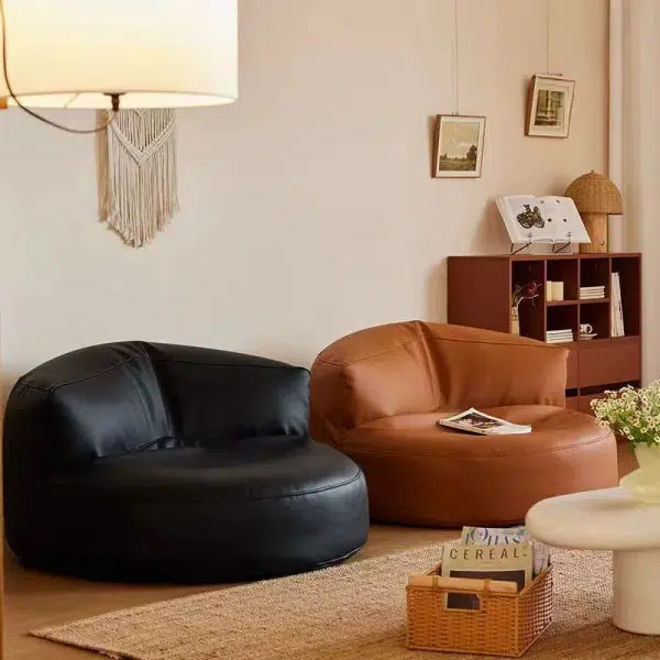 Contemporary Retro Leather EPS Semicircular Bean Bag Lazy Sofa Footrest Backrest For Living Room - Image 2