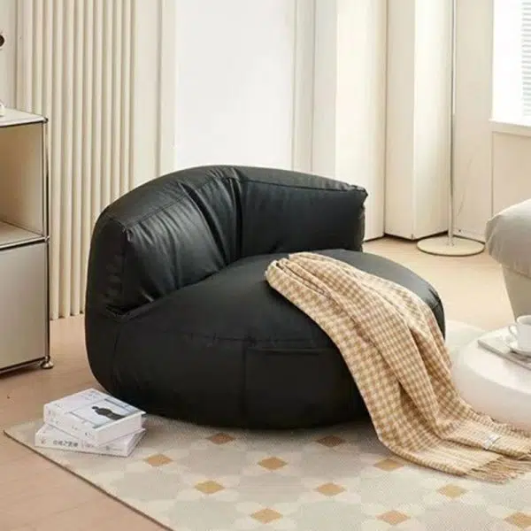 Contemporary Retro Leather EPS Semicircular Bean Bag Lazy Sofa Footrest Backrest For Living Room - Image 5
